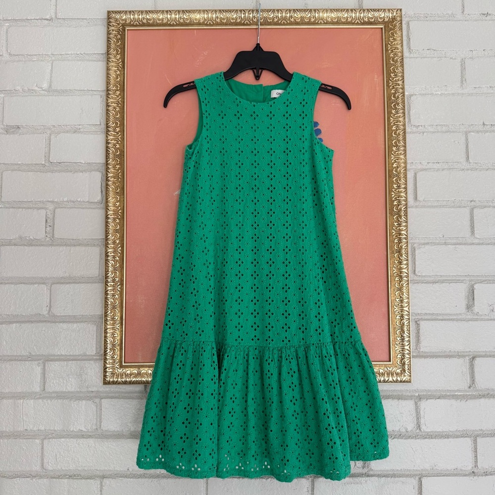 Girls green eyelet embroidered sleeveless A-line spring Easter dress 100% cotton